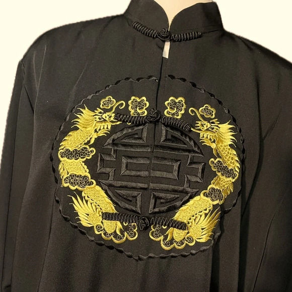 Vintage Chinese Dragon Embroidered Smoking Jacket MiMi Mandarin Unisex, XXL - Picture 3 of 8